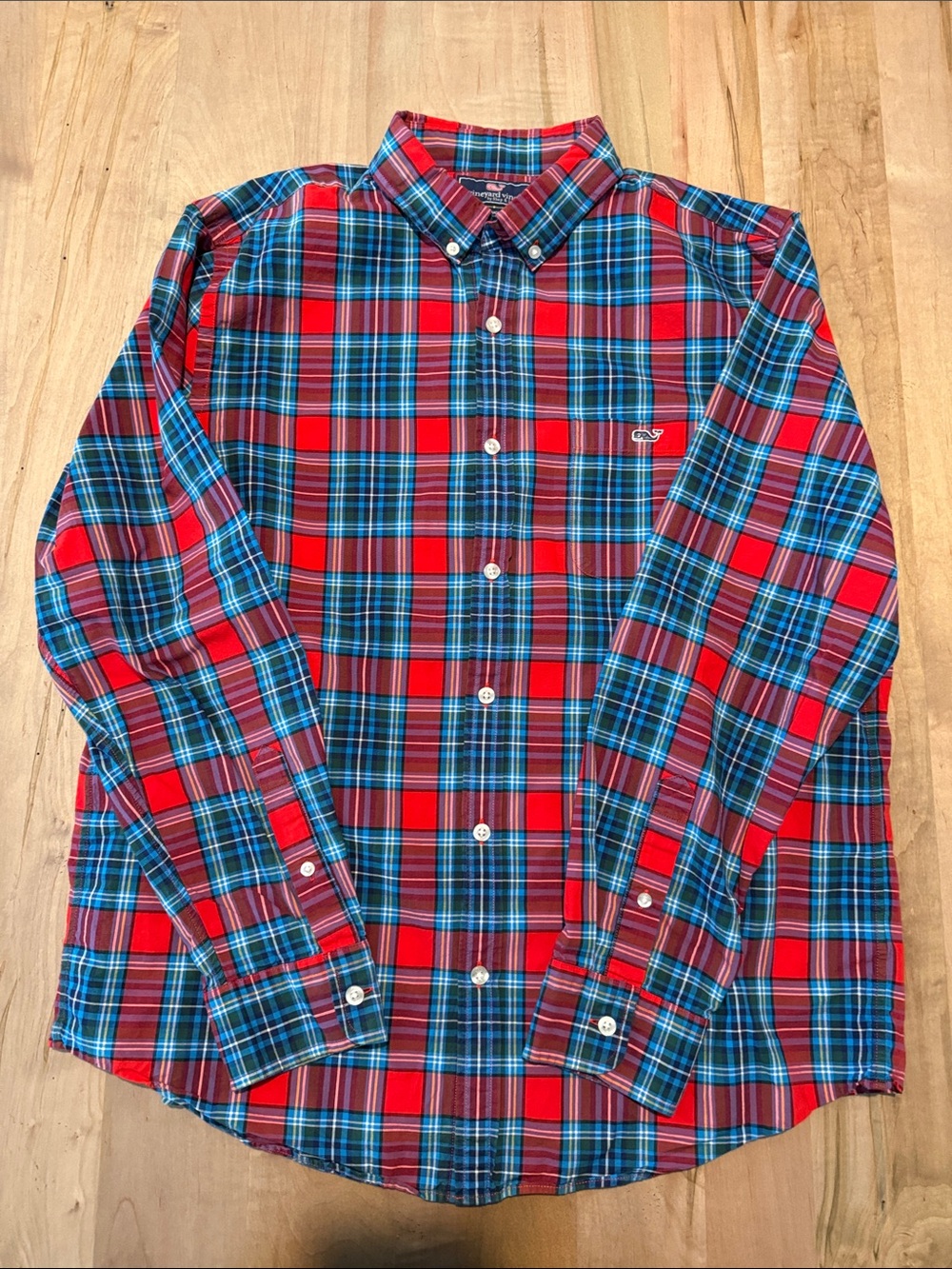 Vineyard Vines Red and Blue Plaid Button-Down Shirt